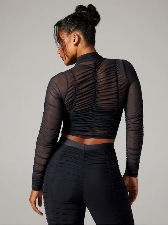 Savage x Fenty RUCHE HOUR LONG-SLEEVE ZIP TOP Sheer Size XL - Picture 4 of 11